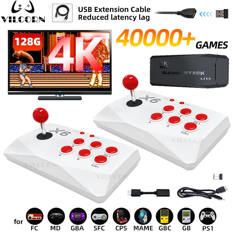 Arcade Video Game Console 4K TV Game Stick For PS1/MAME/SEGA Console with HD Extension cable Dual Arcade Joysitck